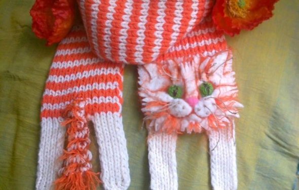 шарф, вязание спицами, кот
